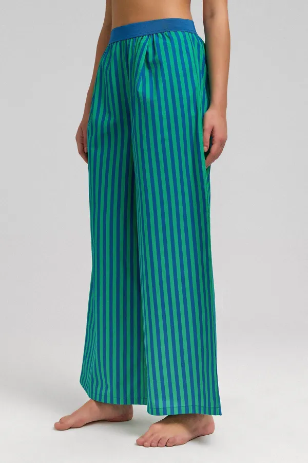 Women's Cotton Poplin Pleated Trousers Green/Navy
