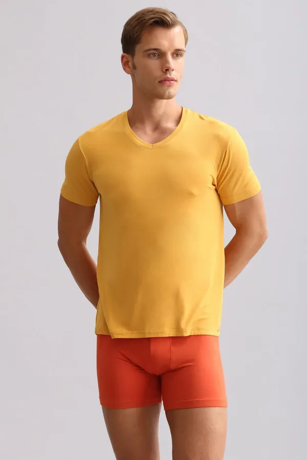 Mısırlı ORGANIC Cotton ZEUS LUXURY Regular Fit V-Neck Undershirt/T-Shirt Mustard