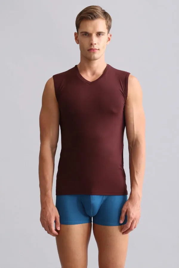 Mısırlı Modal By TENCEL HERCULES Slim Fit V-Neck Athletic Tank Top / T-Shirt Burgundy