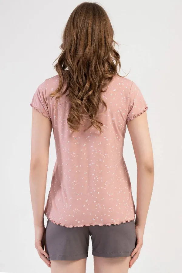 Mısırlı Kadın Viskon Kısa Kollu Şort Pijama Takımı Toz Pembe