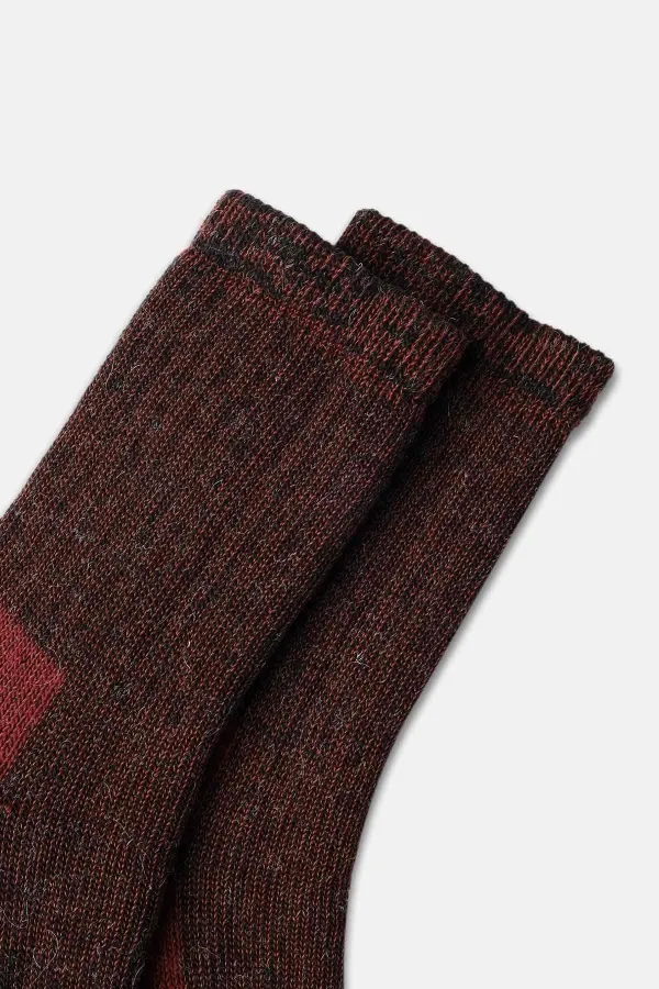 Mısırlı Unisex Alpaka Yünü Havlu Kışlık Soket Çorap Kahverengi/Kırmızı