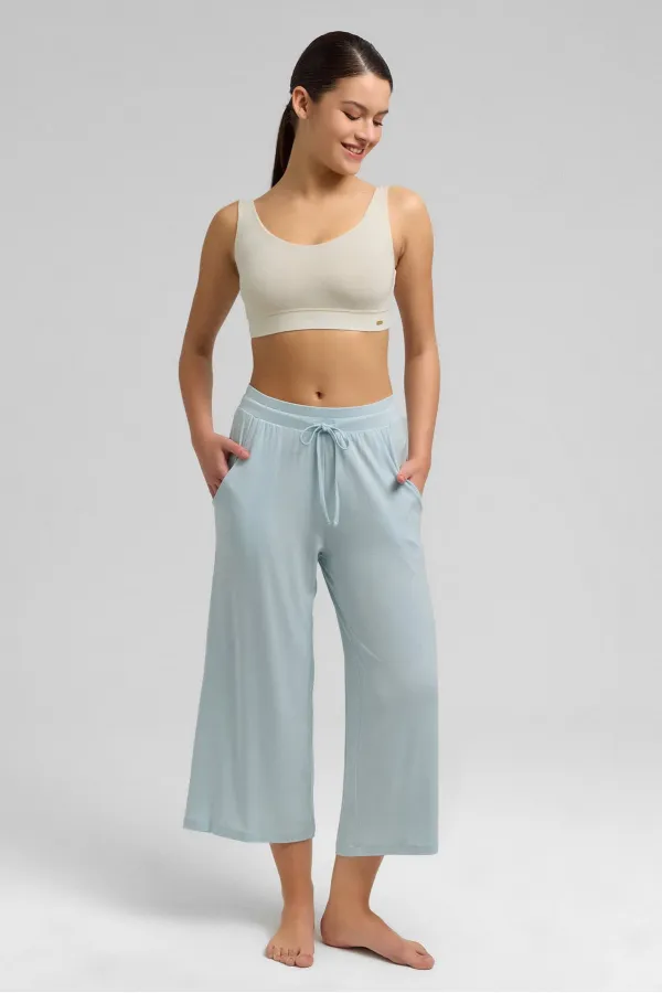 Mısırlı Kadın Pamuk Kapri Pijama Açık Mavi