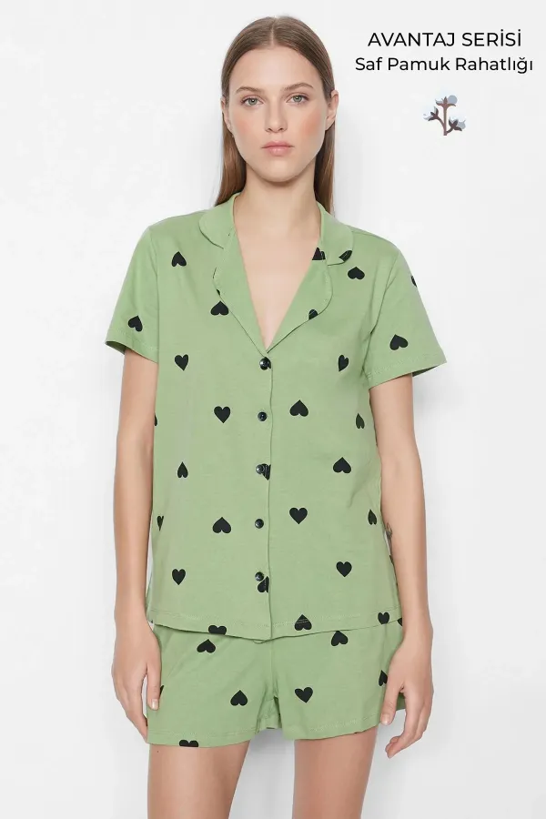 Ensemble chemise et short en coton pour femme, vert clair, style égyptien