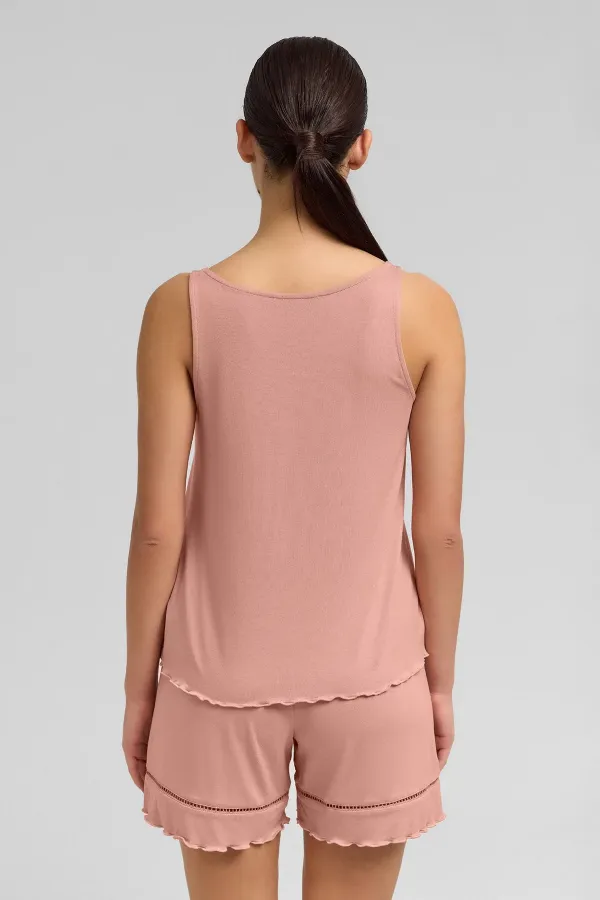 Mısırlı Kadın Örme Askılı Short Takım Somon