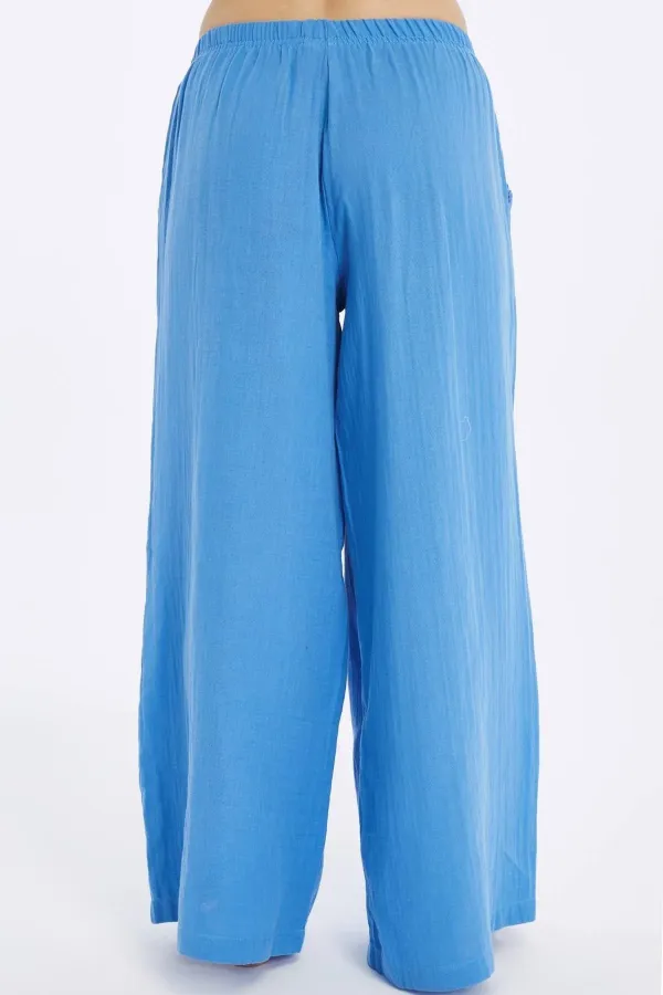 Mısırlı MÜSLİN Pamuklu Pantolon Mavi