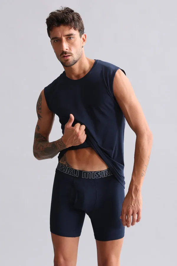 Mısırlı ORGANIC Pamuklu HERCULES Slim Fit Bisiklet Yaka Sporcu Atlet / T-Shirt Lacivert