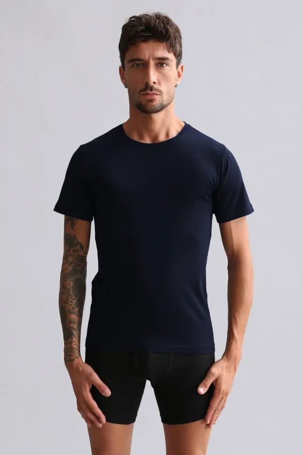 Mısırlı Modal By TENCEL HERCULES Slim Fit Bisiklet Yaka Fanila / T-Shirt Lacivert