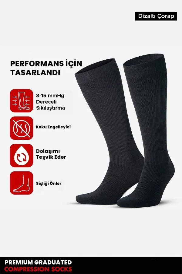 Mısırlı Unisex Merino Yününden, Özel Sıkılaştırıcı Teknolojiyle Uçuş Ve Pilot Çorabı Siyah