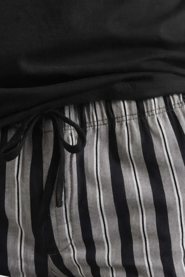 Mısırlı Erkek Pamuklu Bisiklet Yaka Çizgili Pijama Takım Siyah