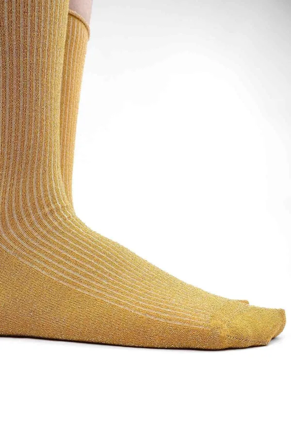 Mısırlı Kadın Bambu Simli Soket Çorap Safran
