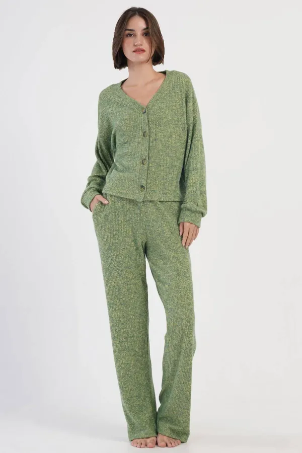 Mısırlı Kadın Kaşkorse Düğmeli Takım Yeşil