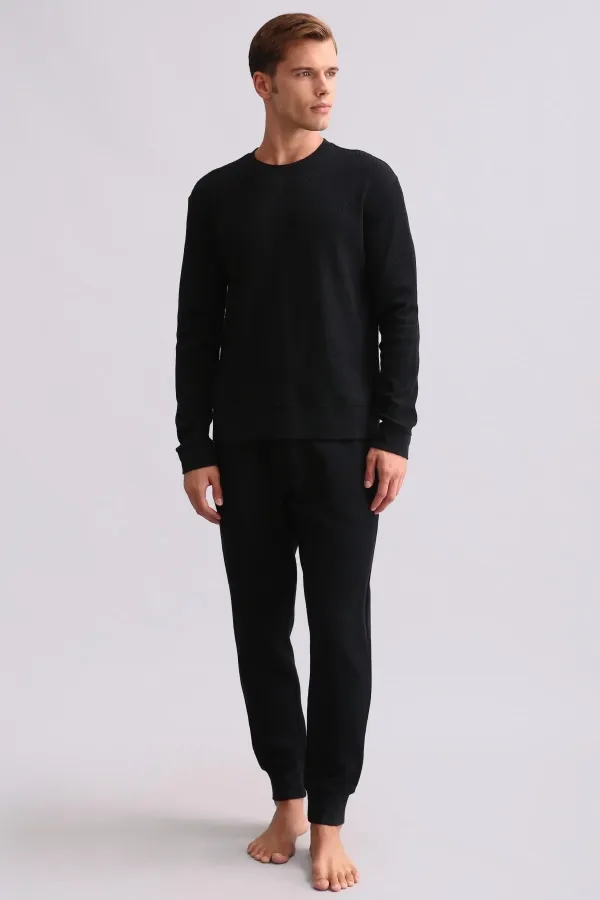 Ensemble pyjama égyptien noir à manches longues en coton pour homme