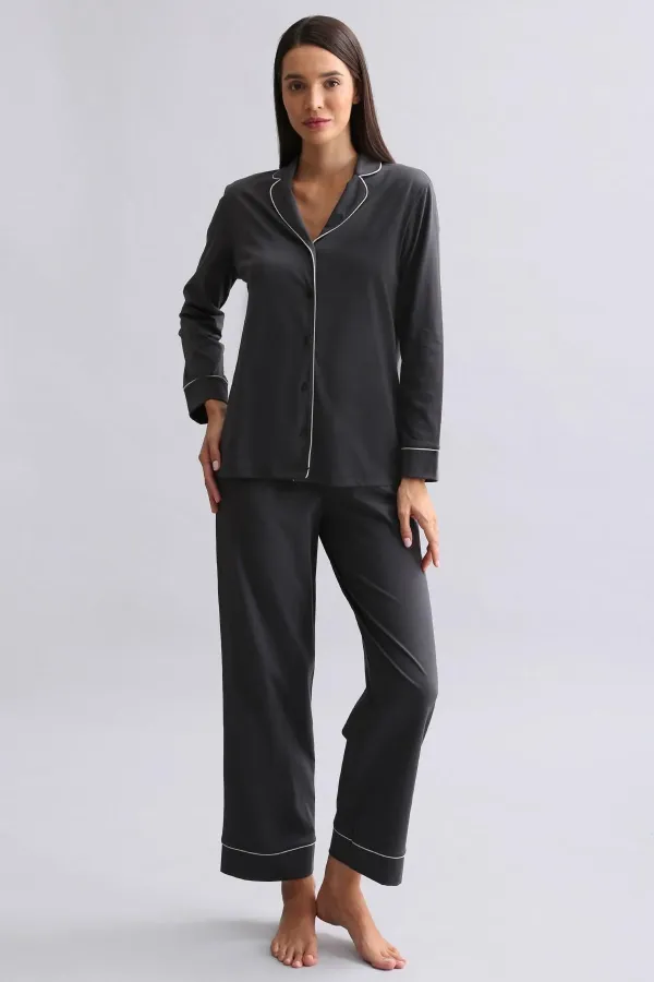 Mısırlı Kadın %100 Pamuk Pijama Takımı Siyah