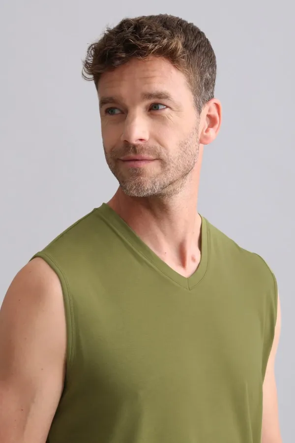 Mısırlı BAMBU ZEUS Regular Fit V Yaka Sporcu Atlet / T-Shirt Haki Yeşil