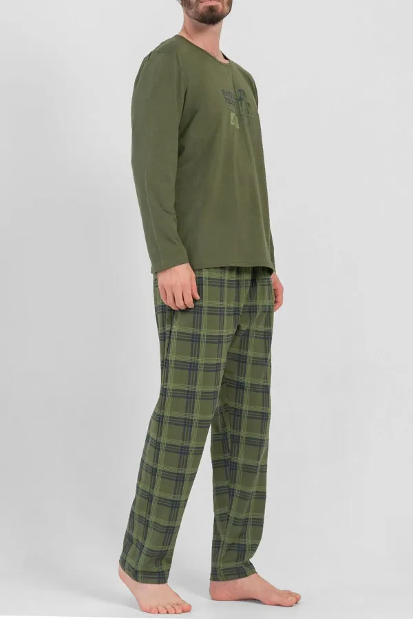 Mısırlı Erkek Pamuklu Uzun Kollu Pijama Takımı Haki Mısırlı Erkek Pamuklu Uzun Kollu Pijama Takımı Haki