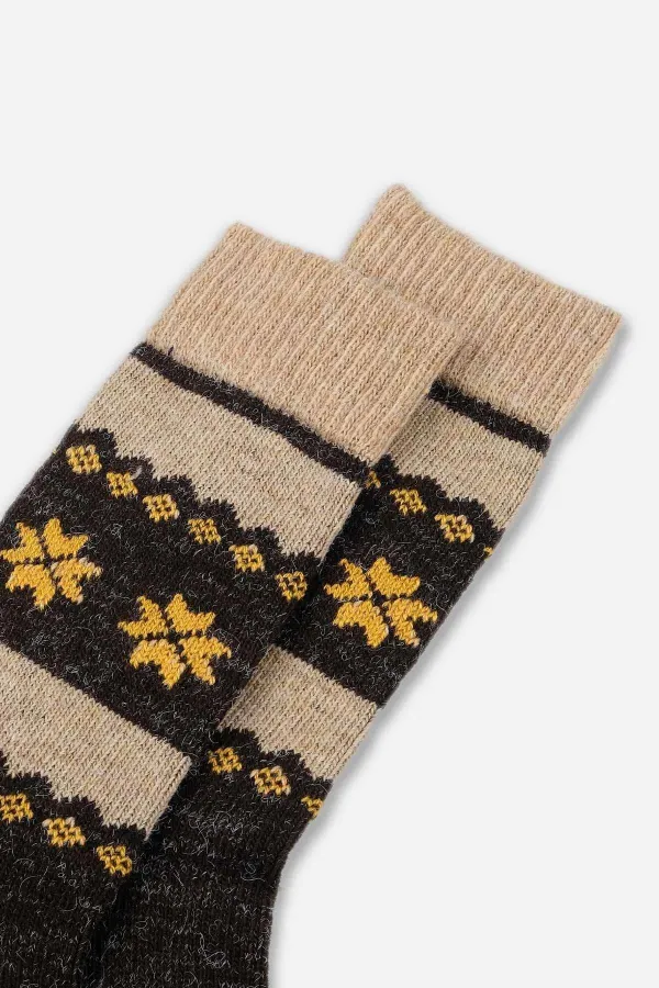 Mısırlı Erkek Alpaka Yünü Kışlık 2 Çift Soket Çorap Bej/Kahverengi