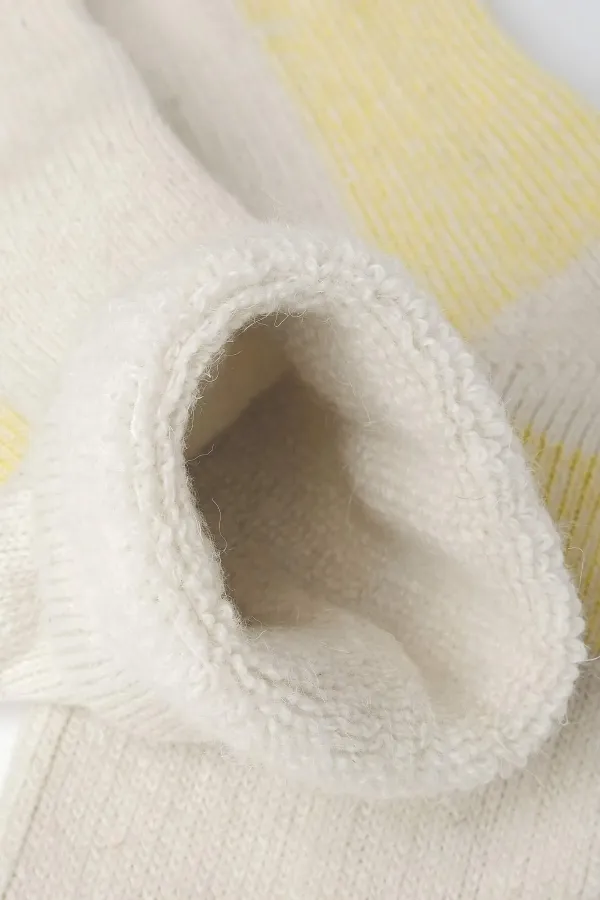 Mısırlı Unisex Alpaka Yünü Havlu Kışlık Soket Çorap Ekru/Sarı