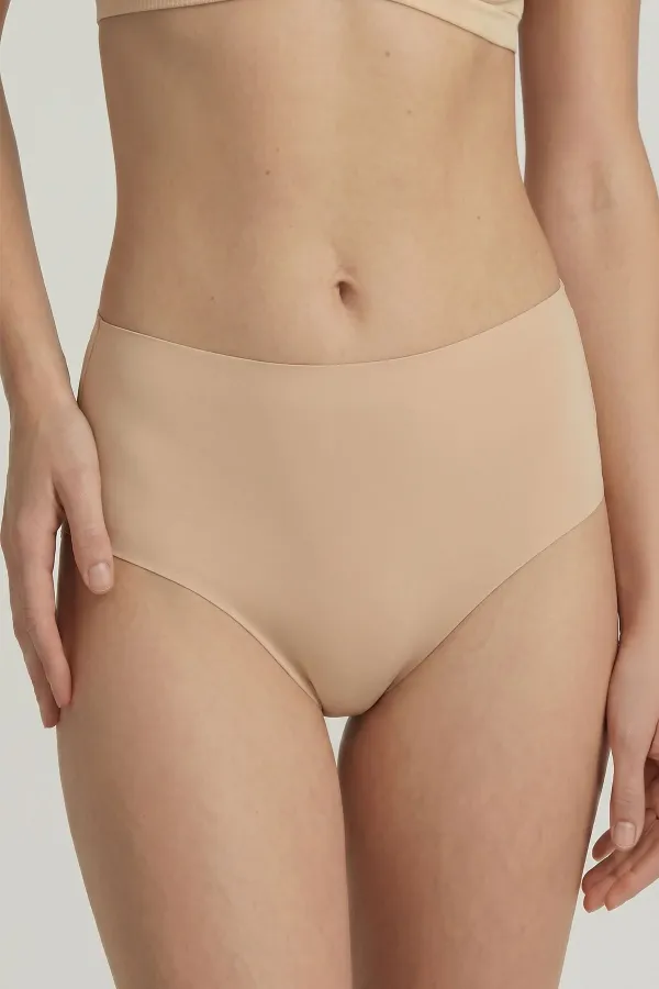 Egyptian Laser Cut High Waist Thong Beige