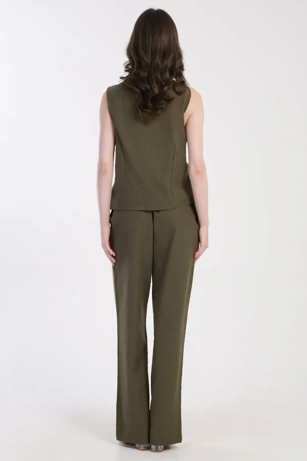 Ensemble gilet en coton tissé pour femme égyptienne, kaki