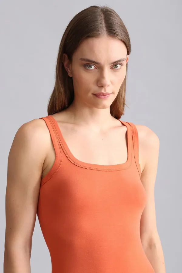 Mısırlı Modal By TENCEL U HELEN Kalın Askılı Long T-Shirt / Atlet Pas Kırmızı