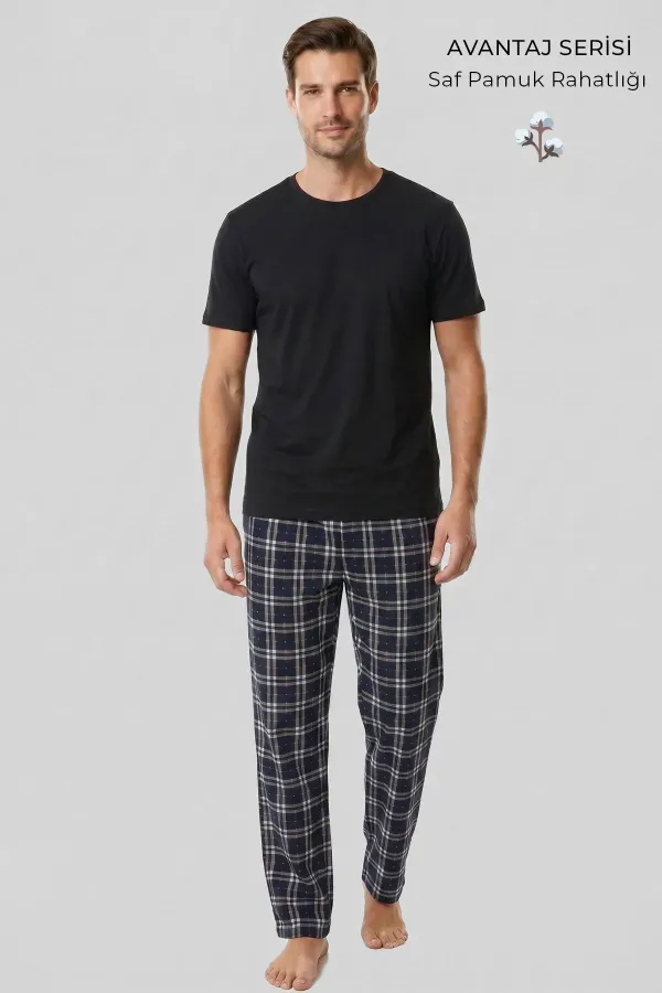 Mısırlı Erkek Pamuk Ekoseli Alt Pijama Saks Mısırlı Erkek Pamuk Ekoseli Alt Pijama Saks