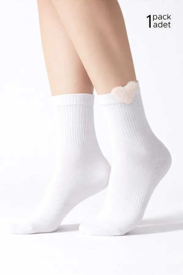 Women's Cotton Heart Patterned Short Ankle Socks, 4 Pairs, White