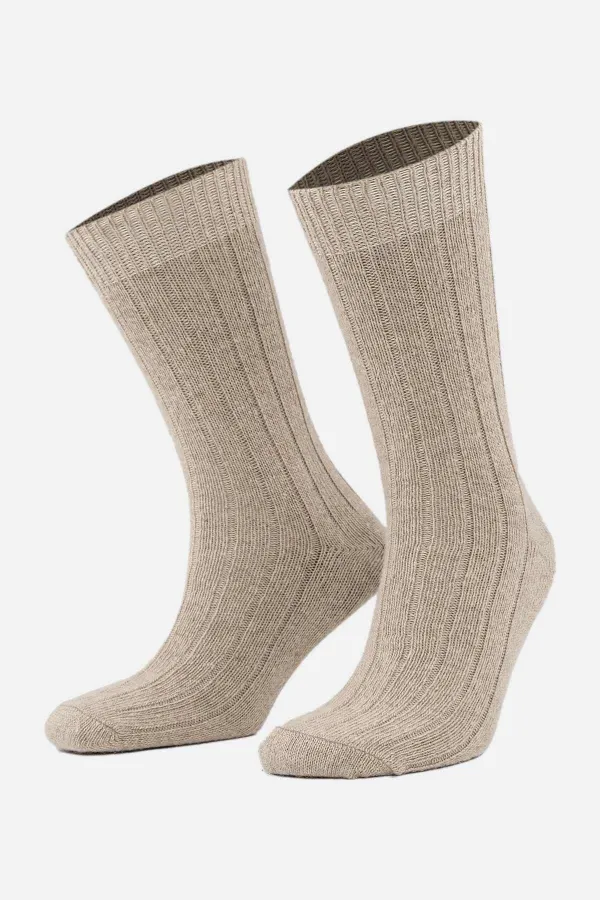 Mısırlı Men's Alpaca Wool 2 Pairs Ankle Socks Beige/Brown