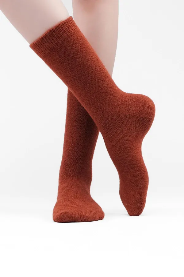 Mısırlı Kadın Kuzu Yünü Tekli Soket Çorap Kiremit