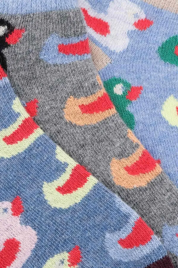 Mısırlı Unisex Pamuklu 3 Çift Ördek Desenli Çocuk Patik Çorap Ördek Desenli