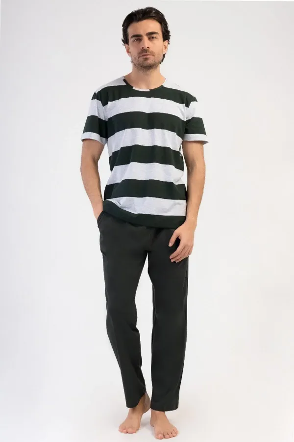 Ensemble pyjama égyptien pour homme en coton gris chiné à manches courtes