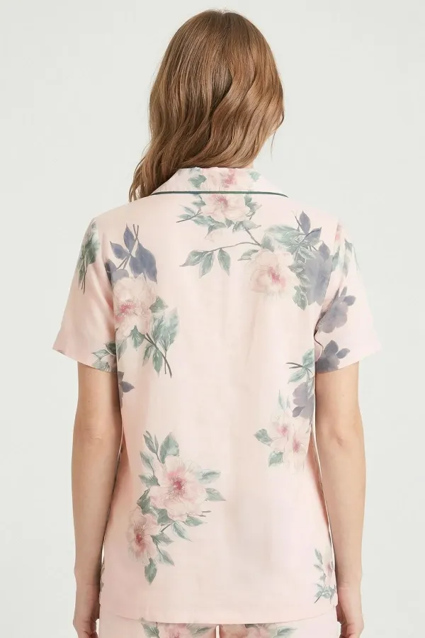 Mısırlı Kadın Viscon Dokuma Kısa Kol Gömlek Pudra