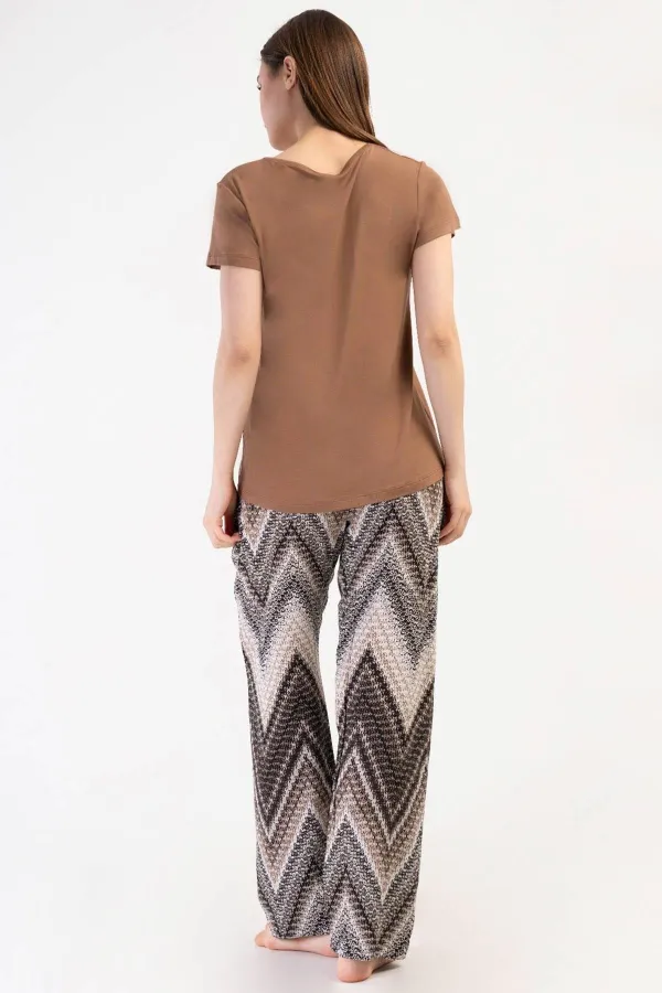 Mısırlı Women's Viscose Short-Sleeved Pajama Set Brown
