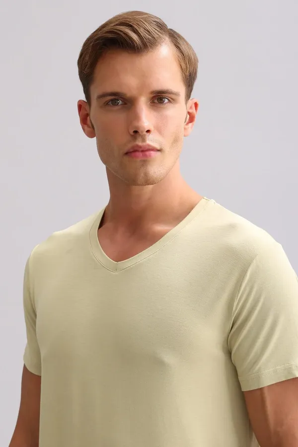 Mısırlı BAMBOO ZEUS LUXURY Regular Fit V-Neck Undershirt/T-Shirt Khaki Island