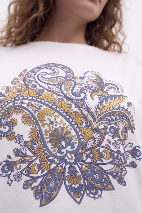 Mısırlı Kadın Pamuk Kısa Kol Pijama Takım Beyaz/Gri