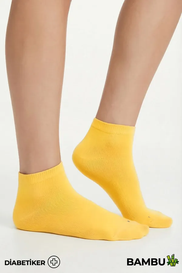 Unisex Bambu Diyabetik Sneaker Çorap Hardal