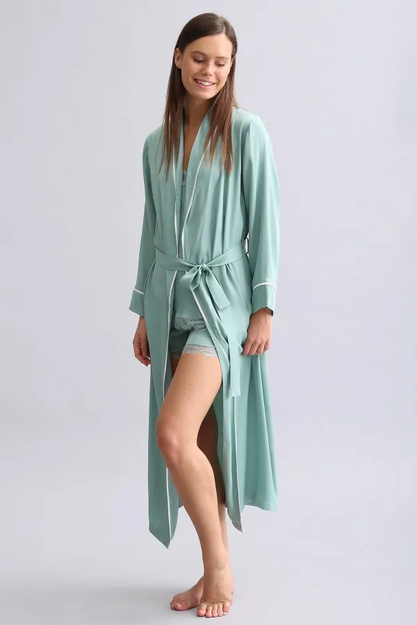 Mısırlı Women's Bamboo Robe, Light Green