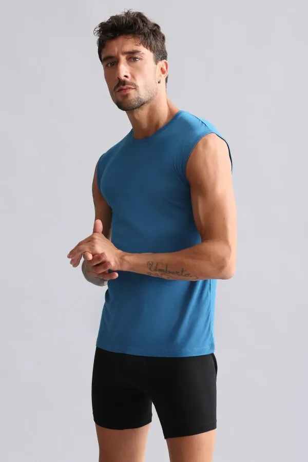 Mısırlı Modal By TENCEL HERCULES Slim Fit Bisiklet Yaka Sporcu Atlet / T-Shirt Petrol