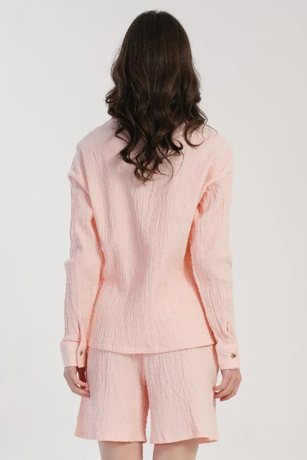 Mısırlı MÜSLİN Uzun Kol Şort Takımı Pembe