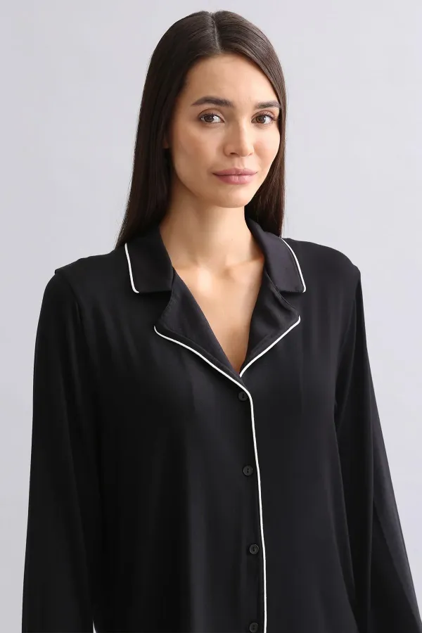 Mısırlı Kadın Modal Uzun Kollu Gömlek Siyah