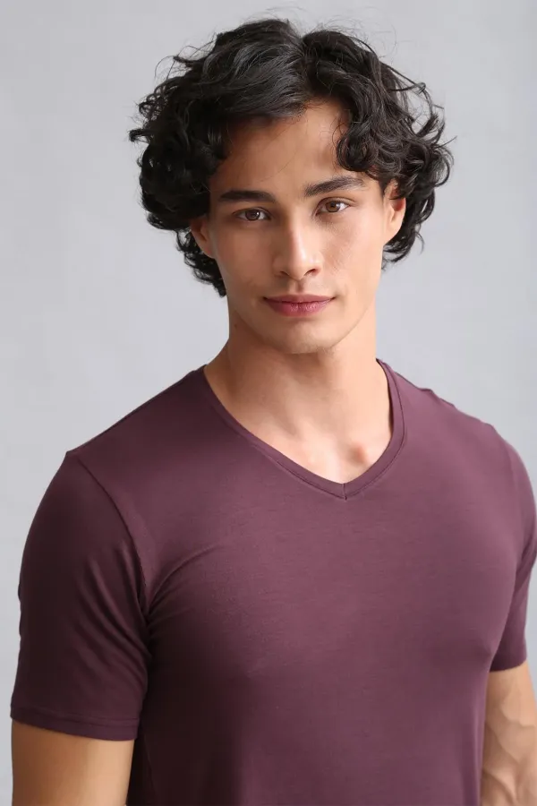 Mısırlı ORGANIC Pamuklu HERCULES Slim Fit V Yaka Fanila / T-Shirt Mor