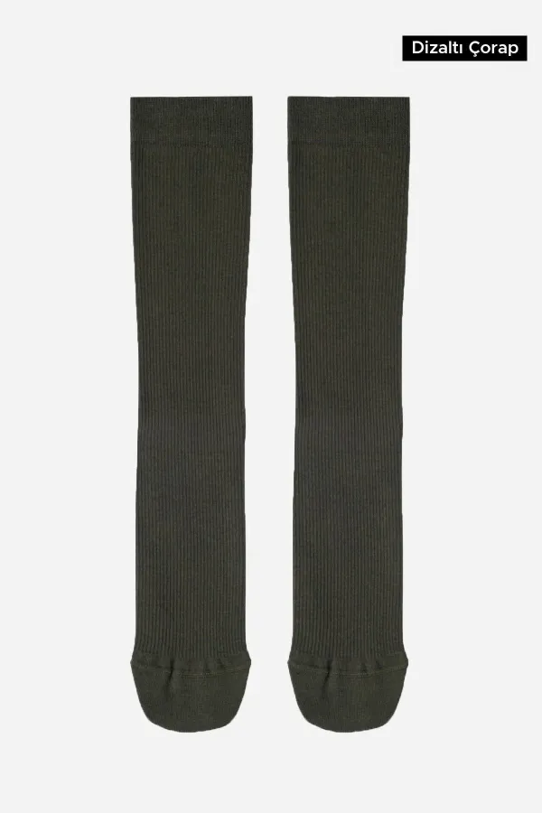 Chaussettes hautes unisexes en coton biologique égyptien, style aviateur et pilote, avec technologie de serrage spéciale, kaki foncé