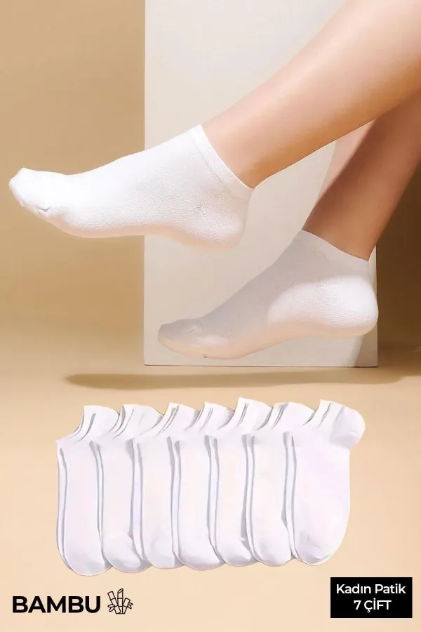 BAMBU Kadın Kutulu 7 Çift Patik Çorap Beyaz
