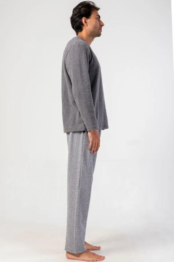 Mısırlı Men's Interlock Micro-Patterned Long-Sleeve Pajama Set Grey
