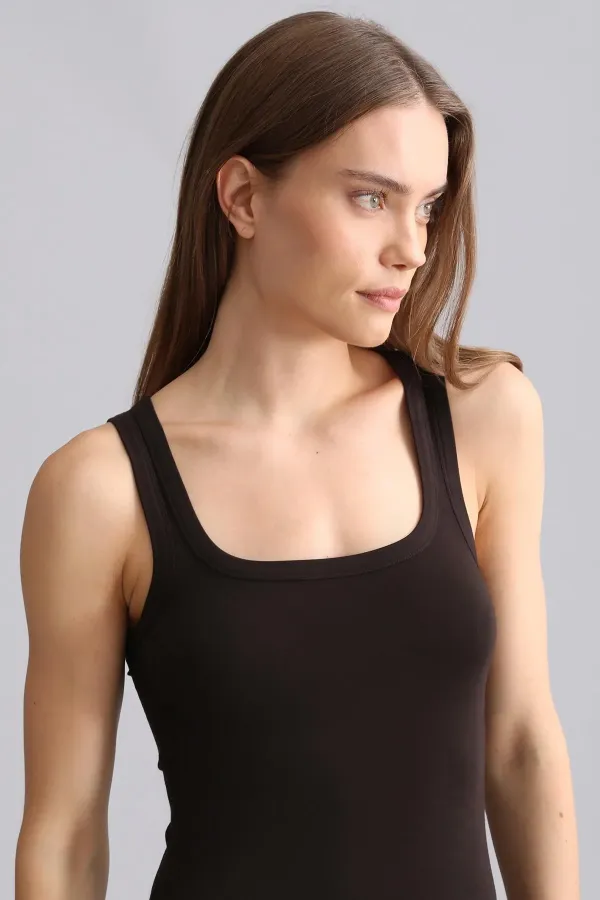 Mısırlı Modal By TENCEL U HELEN Thick Strap Long T-Shirt / Tank Top Brown