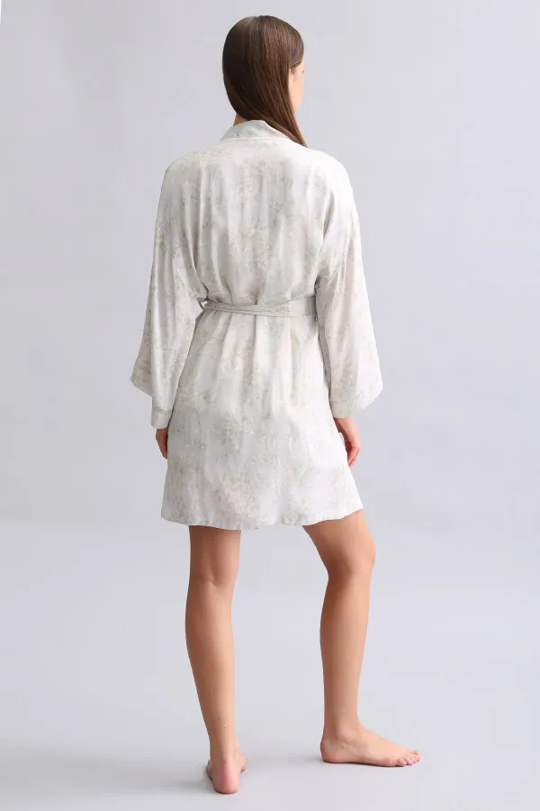 Mısırlı Kadın Saten Kısa Sabahlık Gri