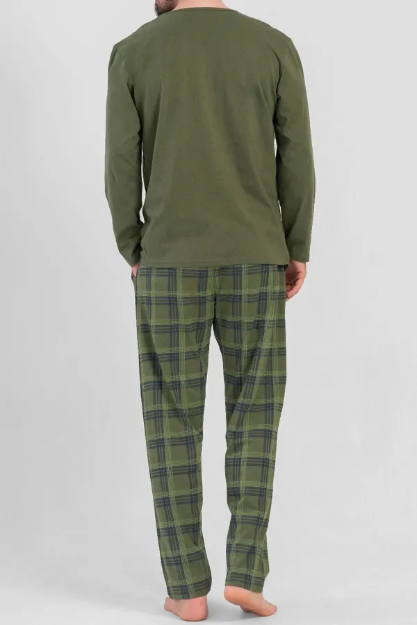 Mısırlı Erkek Pamuklu Uzun Kollu Pijama Takımı Haki Mısırlı Erkek Pamuklu Uzun Kollu Pijama Takımı Haki