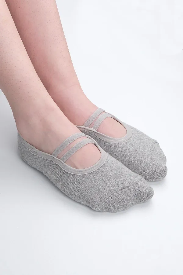 Mısırlı Kadın Kaydırmaz 2 Çift Üstü Lastikli Pilates Ve Yoga Çorabı Gri
