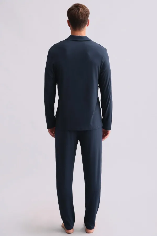 Chemise égyptienne à manches longues en modal, bleu marine