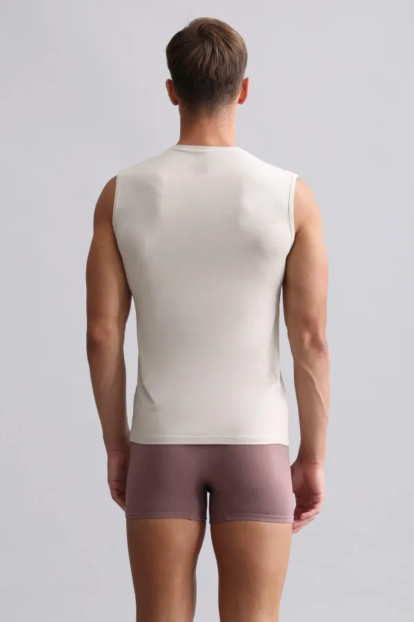 Mısırlı BAMBOO HERCULES Slim Fit V-Neck Athletic Tank Top/T-Shirt Earth Beige