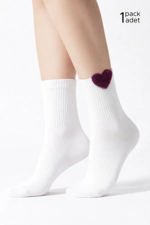 Women's Cotton Heart Patterned Short Ankle Socks, 4 Pairs, White